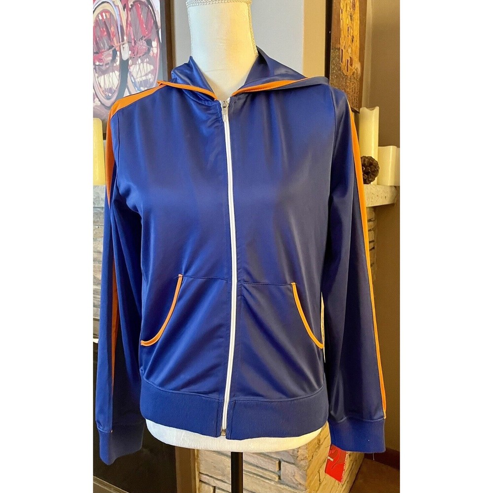 NWT Gloria Vanderbilt Women's Sporty Y2K Satiny Casual Blue Orange Hoodie Size M